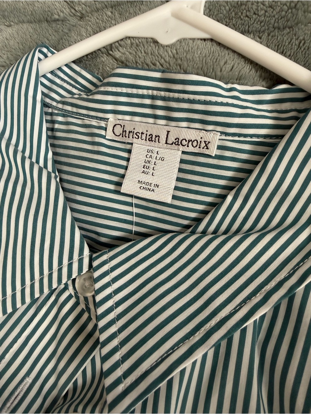 Striped Green Button-Down Shirt with Lace Detail - Womens - Picture 4 of 5